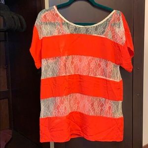 MM Couture by Miss Me Orange Blouse Tan Lace